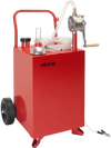 VEVOR 20 Gallon Fuel Caddy, Gasoline & Diesel Fuel Tank with Manual Transfer Pump, Portable Fuel Storage Tank with 2 Wheels & 10 ft Hose, Gas Caddy for Cars, Lawn Mowers, ATVs, Boats, More, Red