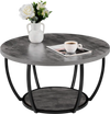 VEVOR Coffee Table, Modern Round Coffee Table, 2 Tiers Wooden Circle Center Desk with Open Storage, Minimalist Sturdy Metal Frame Accent End Desk for Living Room, Office, Easy Assembly, Grey