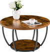 VEVOR Coffee Table, Modern Round Coffee Table, 2 Tiers Wooden Circle Center Desk with Open Storage, Minimalist Sturdy Metal Frame Accent End Desk for Living Room, Office, Easy Assembly, Rustic Brown