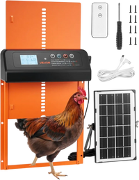 VEVOR Automatic Chicken Coop Door, Solar & Battery Powered Chicken Door with LCD Display, Remote Control, Light Sensor & Timer, Anti-Pinch Security, Aluminum Alloy Chick Run Gate Opener, Orange