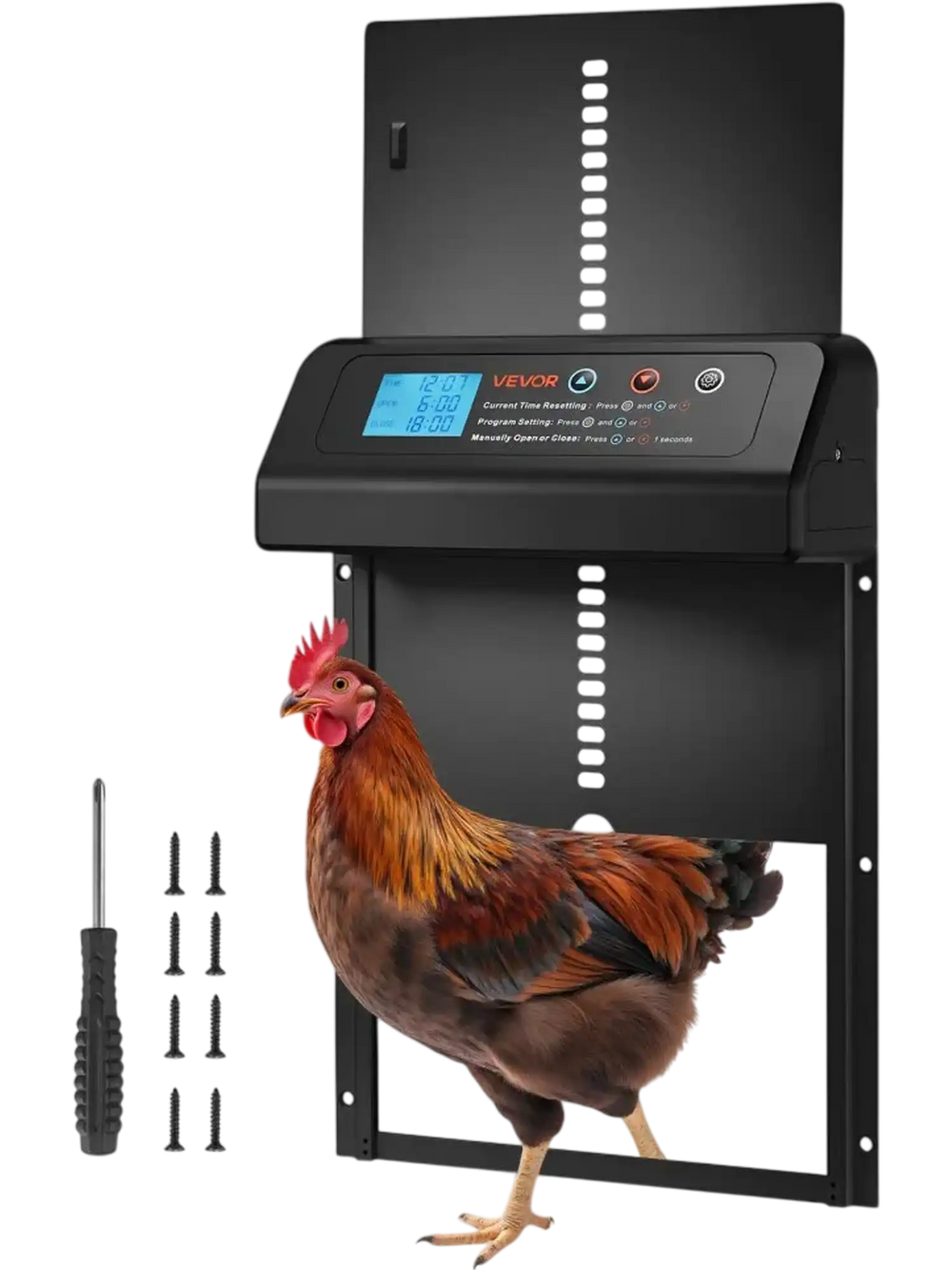 VEVOR Automatic Chicken Coop Door, Battery Powered Chicken Coop Door with Timer & Manual Setting, Anti-Pinch Security, Durable Aluminum Alloy, Auto Chick Run Gate Opener with Waterproof Sealing, Black