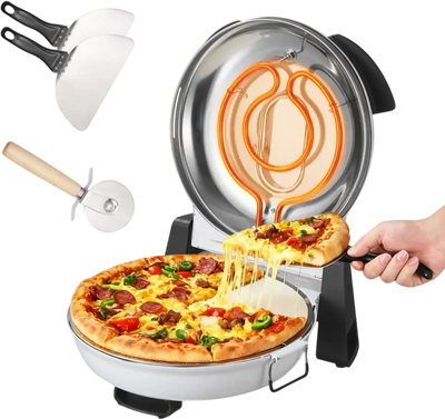 VEVOR Pizza Oven, 12 in Electric Pizza Maker, 1200W Electric Pizzas Cooker with Cordierite Stone, 5-Mode Temperature Control, Viewing Window for Precise Cooking, Heats up to 788 ˚F, for Home (White)