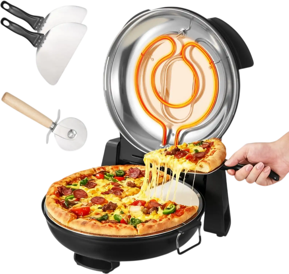 VEVOR Pizza Oven, 12 in Electric Pizza Maker, 1200W Electric Pizzas Cooker with Cordierite Stone, 5-Mode Temperature Control, Viewing Window for Precise Cooking, Heats up to 788 ˚F, for Home (Black)