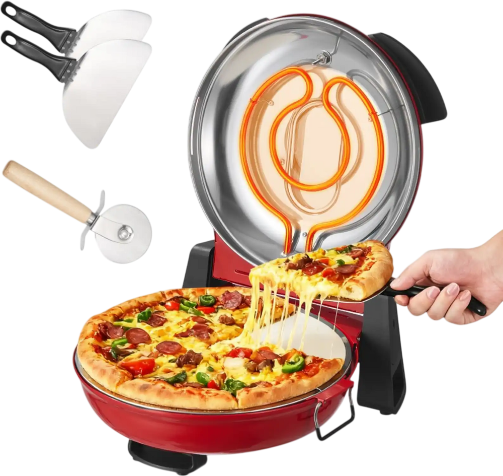 VEVOR Pizza Oven, 12 in Electric Pizza Maker, 1200W Electric Pizzas Cooker with Cordierite Stone, 5-Mode Temperature Control, Viewing Window for Precise Cooking, Heats up to 788 ˚F, for Home (Red)