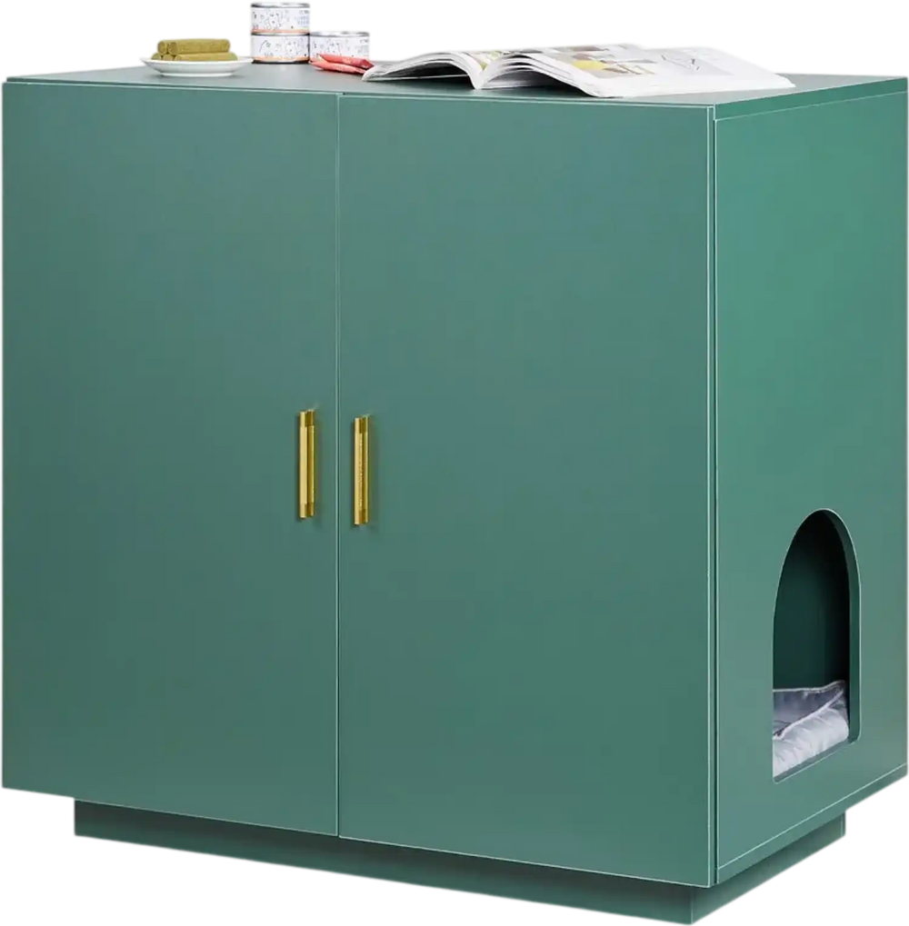 VEVOR Cat Litter Box Enclosure, 31.5 in Hidden Litter Box Cabinet, Wooden Indoor Cat Washroom with Ventilated Holes, Double-Door Kitty Pet House Furniture, End Side Table Fit Most Litterboxes