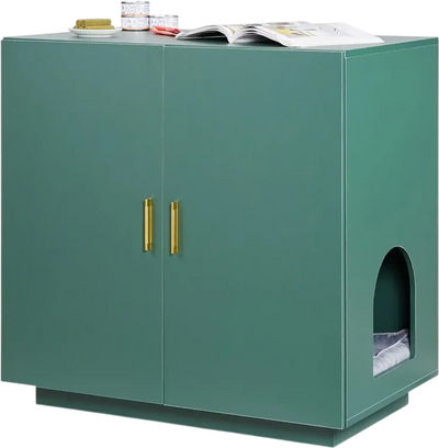 VEVOR Cat Litter Box Enclosure, 31.5 in Hidden Litter Box Cabinet, Wooden Indoor Cat Washroom with Ventilated Holes, Double-Door Kitty Pet House Furniture, End Side Table Fit Most Litterboxes