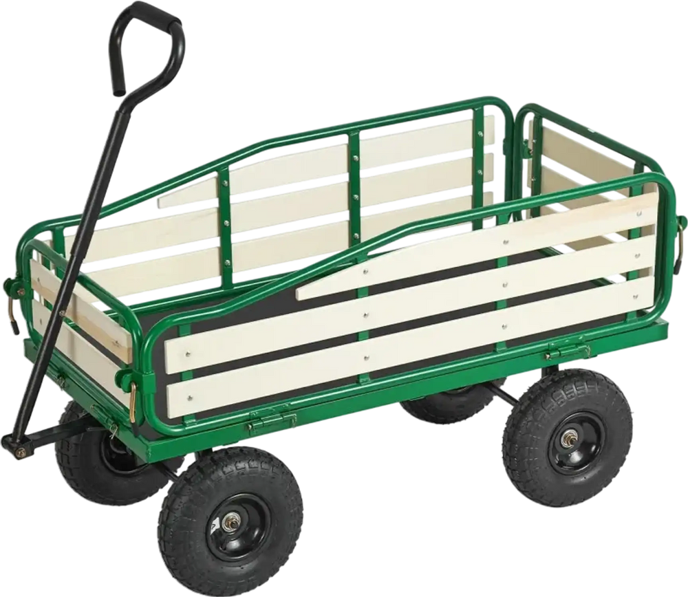 VEVOR Pull-Along Wagon for Kids, 39 in Toddler Wagons with Foldable Wooden Panel & Handle, Supports up to 551 lbs, 10" All-Terrain Tires, Utility Wagon Cart Birthday Present for Kids Gardening Beach