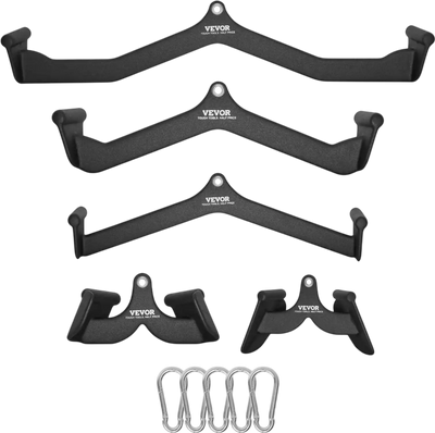 VEVOR LAT Pulldown Attachments, Cable Machine Rowing T-bar V-bar 5 Set, Tricep Pull Down Bar, Back Strength Training Rubber Coated Handle Grip, Bicep Curl Tricep Lat Pulldown Bar for Home Gym Fitness