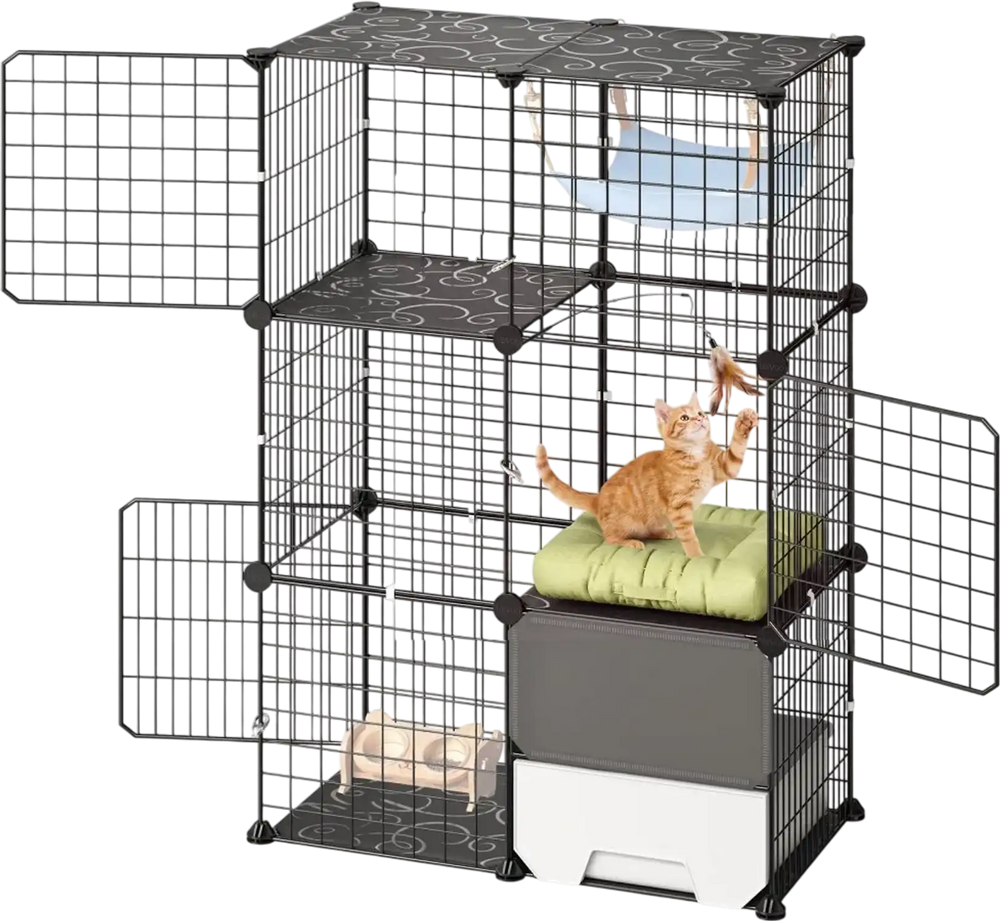 VEVOR Cat Cage 3-Tier 28"x17.91"x40.98" DIY Cat Playpen with Litter Box, Indoor Enclosure Detachable Metal Wire Kennel Crate, Large Exercise Place Ideal for 1-2 Cats, Kittens and Small Animals, Black