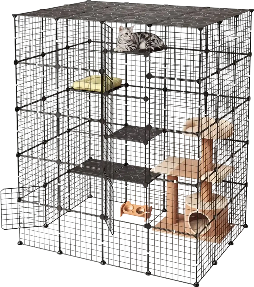 VEVOR Cat Cage 5-Tier 55"x40.98"x68.98" DIY Cat Playpen Indoor Enclosure, Detachable Metal Wire Kennel Crate with 5 Doors, Large Exercise Place Ideal for 2-3 Cats, Kittens and Small Animals, Black