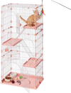 VEVOR Cat Cage 4-Tier 33.07"x23.82"x64.37" DIY Cat Playpen with Ladders, Indoor Enclosure Detachable Metal Wire Kennel Crate, Large Exercise Place for 1-2 Cats, Kittens, Ferrets & Small Animals, Pink