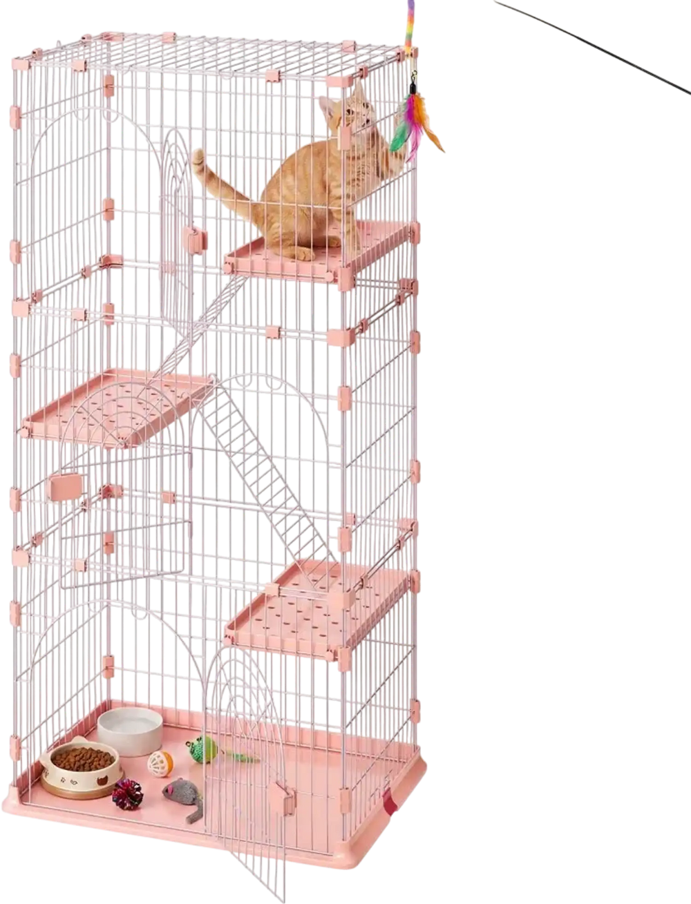 VEVOR Cat Cage 4-Tier 33.07"x23.82"x64.37" DIY Cat Playpen with Ladders, Indoor Enclosure Detachable Metal Wire Kennel Crate, Large Exercise Place for 1-2 Cats, Kittens, Ferrets & Small Animals, Pink
