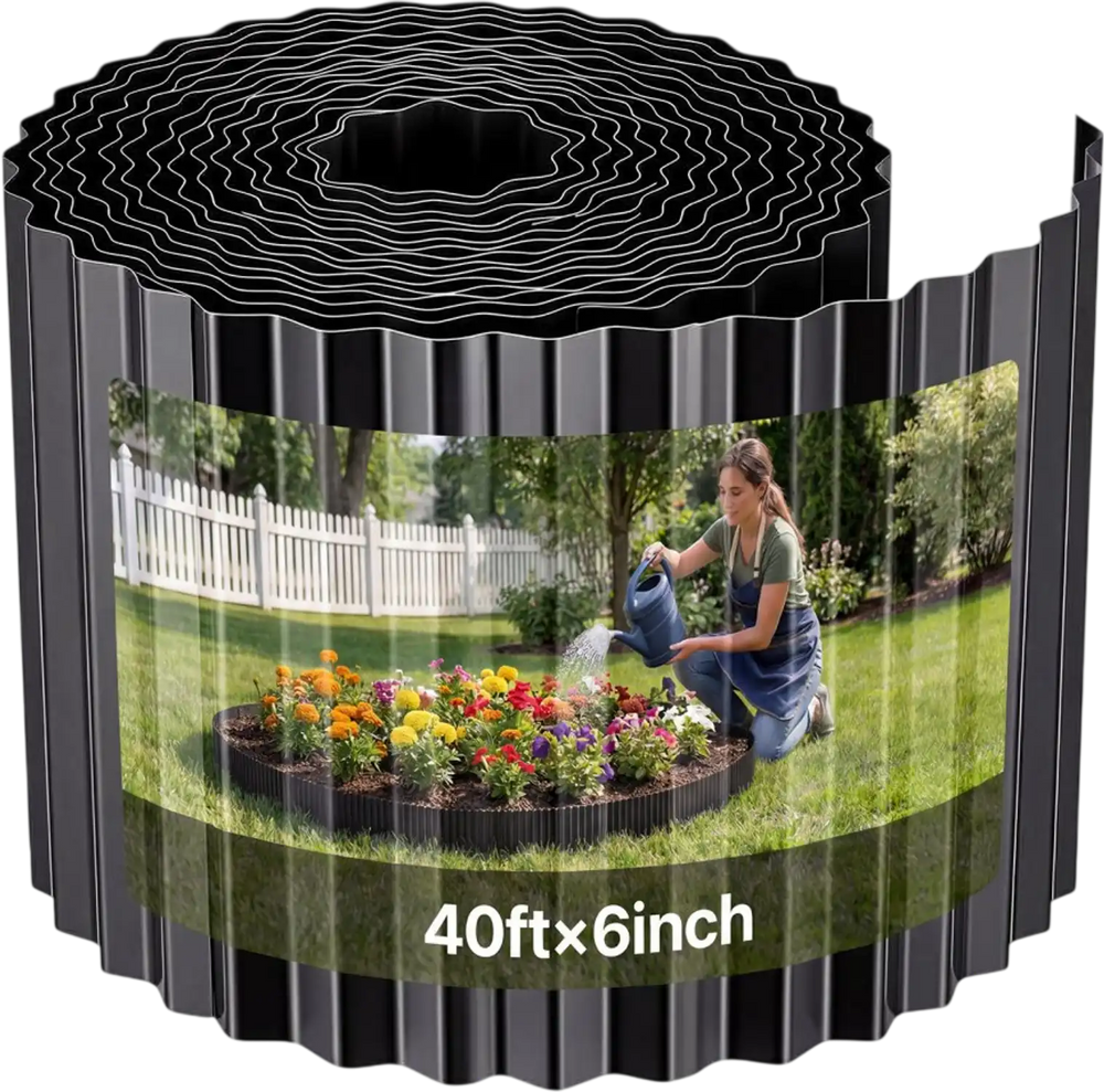 VEVOR Galvanized Steel Landscape Edging, 40 ft x 6 in Metal Edging for Landscaping with Gloves, Easy-to-Install Bendable Metal Strips, Heavy Duty Metal Garden Edge Border for Flower Bed, Yard Pathway