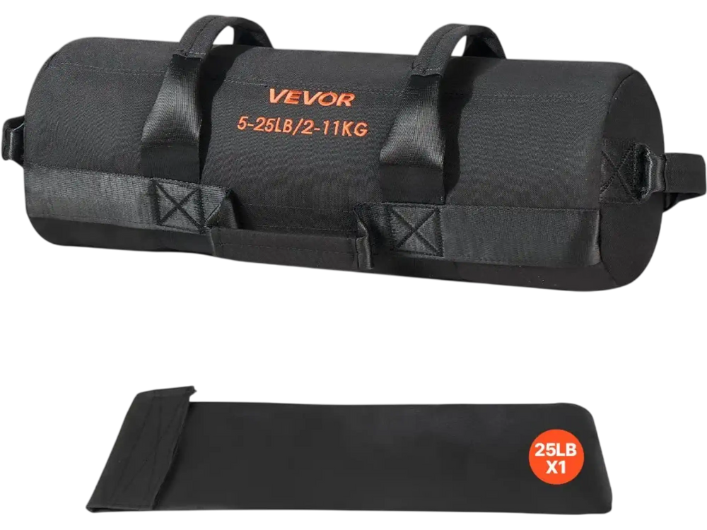 VEVOR Workout Sandbag, Heavy Duty Workout Power Bags with Handles, 5-25 lbs Adjustable Slam Bag for Fitness Strength Weight Training Cross-Training, Home Gym Exercise, Black (Unfilled)