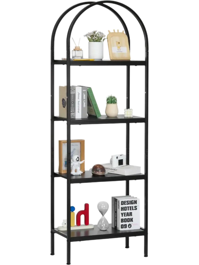 Vevor Bookshelf 4-Tier Arched Open Bookcase with Metal Frame Black New