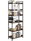 VEVOR Industrial Bookshelf, 6-Tier, Vintage Ladder Shelf Bookshelves and Bookcases, with Metal Frame, Book Organizer with Open Shelves, for Living Room, Bedroom, Kitchen, Home Office, Rustics Brown
