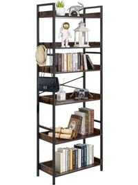VEVOR Industrial Bookshelf, 6-Tier, Vintage Ladder Shelf Bookshelves and Bookcases, with Metal Frame, Book Organizer with Open Shelves, for Living Room, Bedroom, Kitchen, Home Office, Rustics Brown