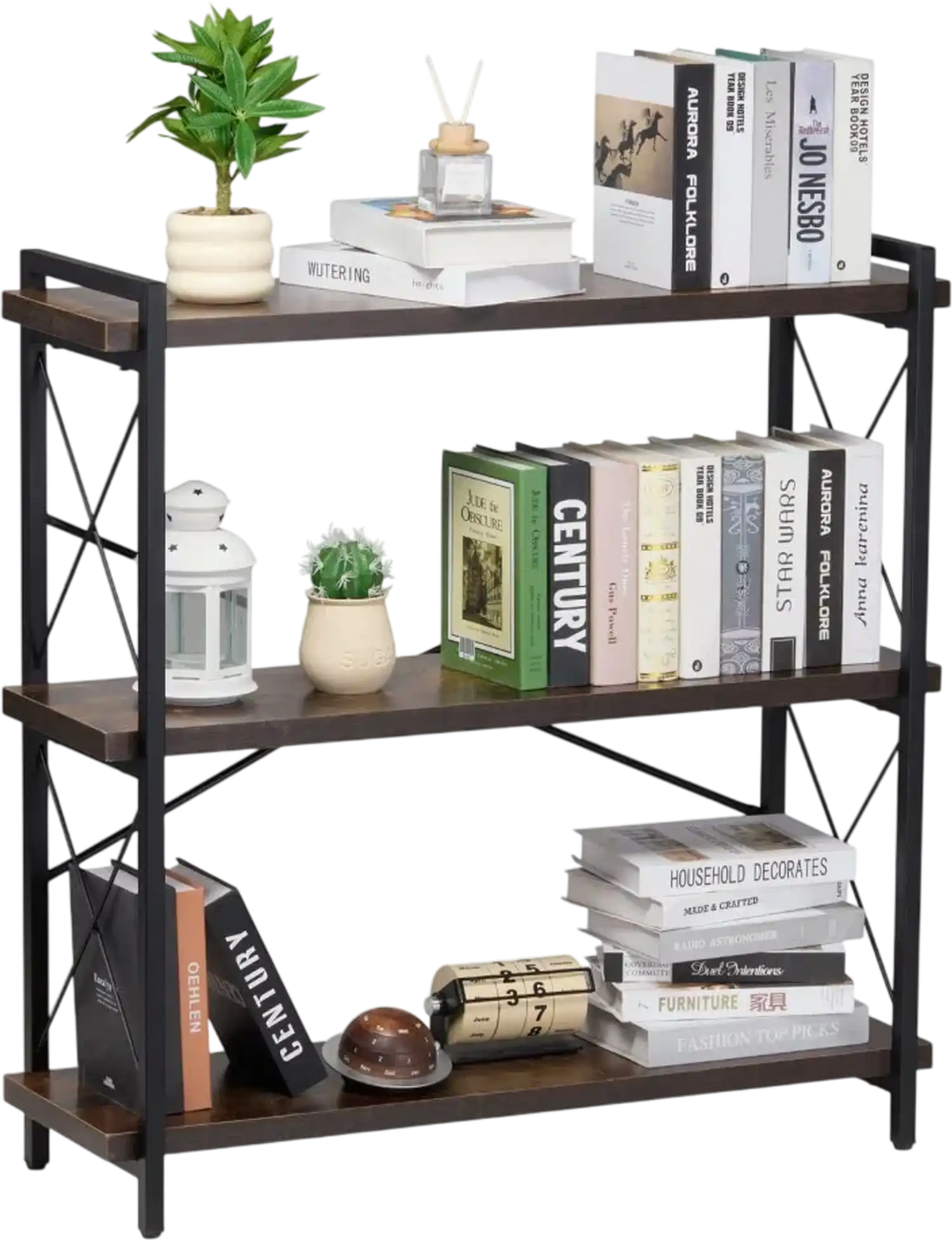 VEVOR Metal Bookshelf, 3-Tier Industrial Bookshelf, Small Rustic Storage Display Bookcase with Open Shelves, Freestanding Display Vintage Shelving Unit Storage Rack, for Living room, Bedroom & Office
