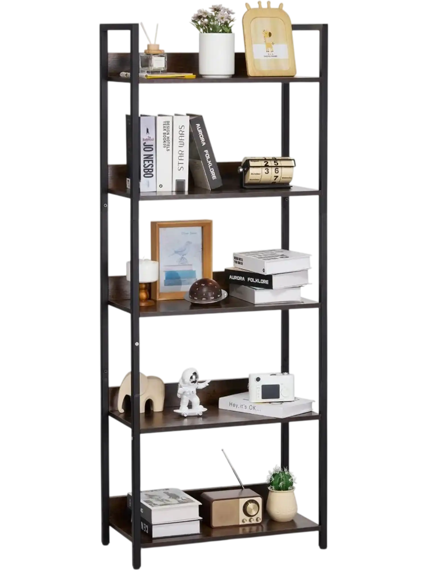 Vevor Bookshelf 5-Tier Tall Industrial Metal Bookcase with Open Shelves New