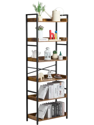VEVOR Metal Bookshelf, 6-Tier Industrial Bookshelf, Tall Wide Rustic Vintage Storage Bookcase with Open Shelves, Freestanding Display Shelving Unit Storage Rack, for Living room, Bedroom & Office