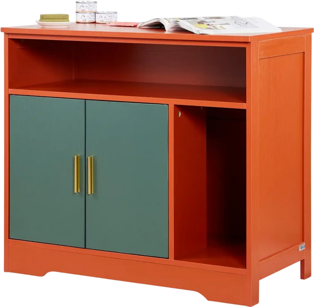 VEVOR Cat Litter Box Enclosure, 31 in Hidden Litter Box Cabinet with Shelf & Storage, Modern Style Indoor Cat Washroom, Wooden Kitty House Furniture End Table, Fit Most Litterboxes, Red & Green