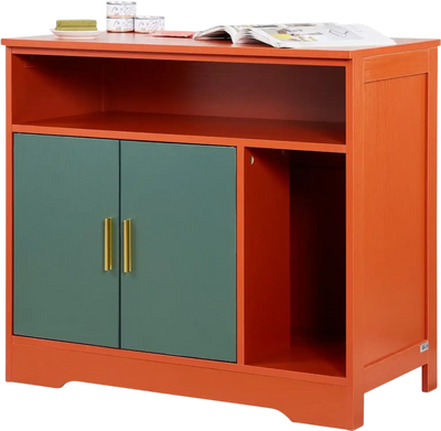 VEVOR Cat Litter Box Enclosure, 31 in Hidden Litter Box Cabinet with Shelf & Storage, Modern Style Indoor Cat Washroom, Wooden Kitty House Furniture End Table, Fit Most Litterboxes, Red & Green