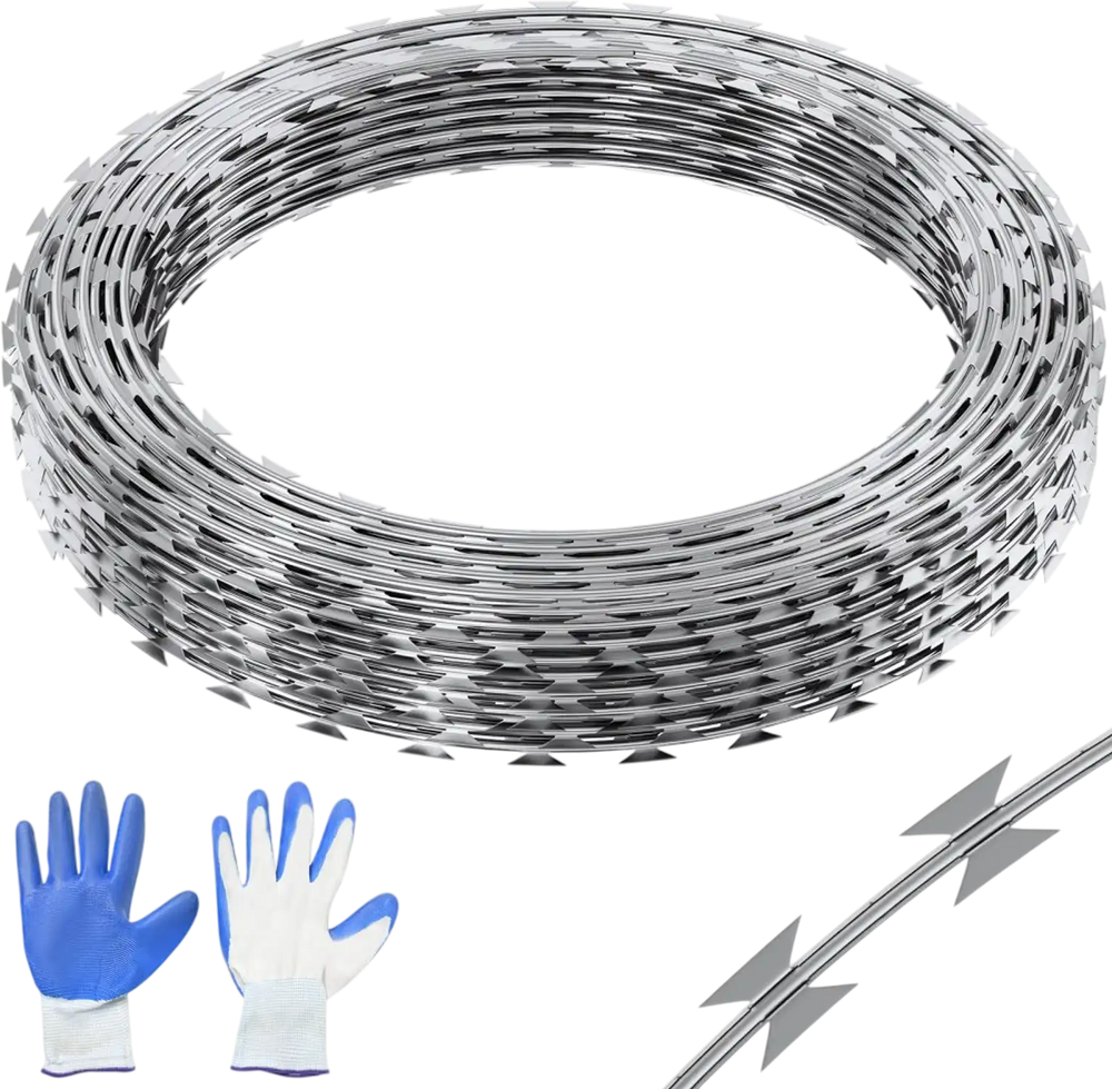 VEVOR Razor Wires, 98 ft Razor Barbed Wire, 2 Rolls Razor Wire Fencing Razor Fence, Razor Ribbon Barbed Wire Galvanized Razor Wire Fence, Rolls Razor for Garden