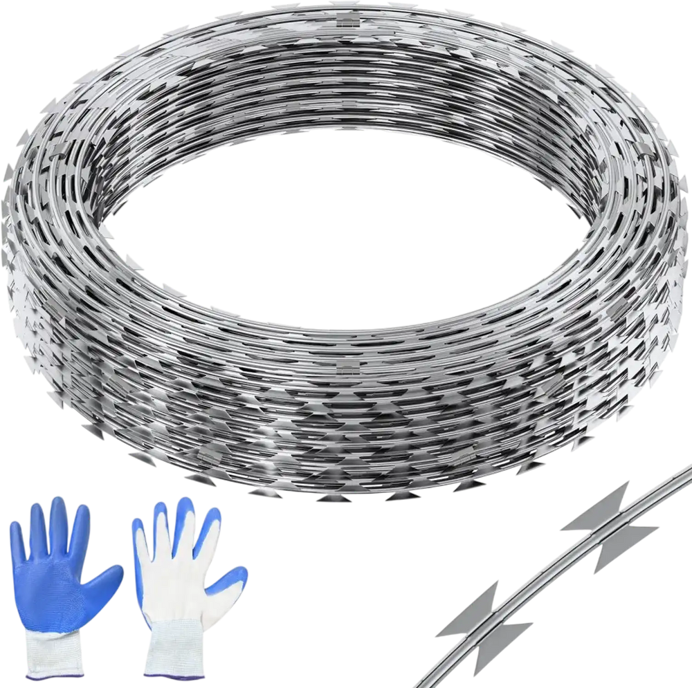 VEVOR Razor Wires, 98 ft Razor Barbed Wire, 2 Rolls Razor Wire Fencing Razor Fence, Double Spiral Razor Ribbon Barbed Wire Galvanized Razor Wire Fence, Rolls Razor for Garden