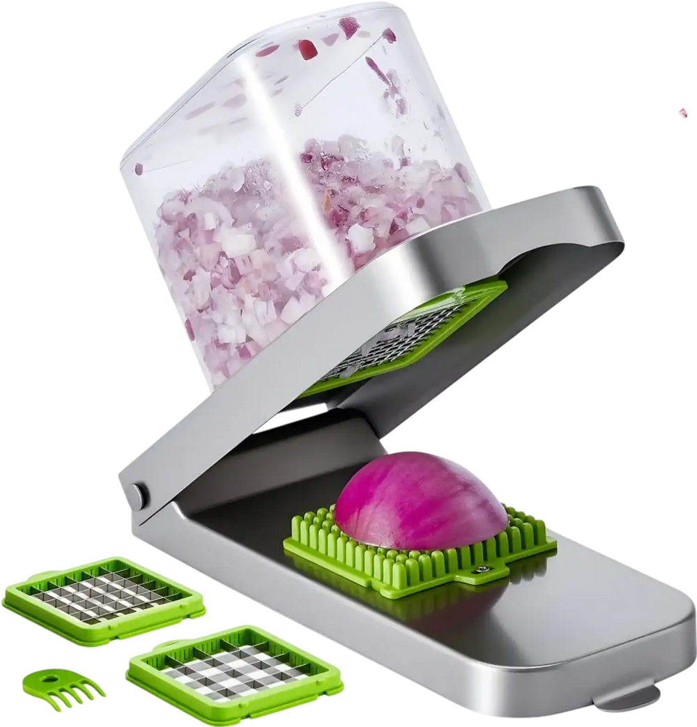 VEVOR Vegetable Chopper, Food Veggie Cutter with 3 Stainless Steel Blades, Onion Slicer with Container, Salad Potato Dicer Kitchen Gadgets & Essentials Home Appliances Tools for Easy DIY, Silver