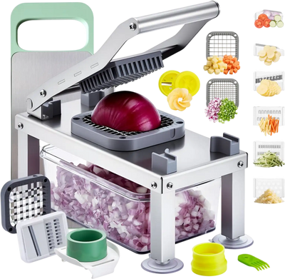 VEVOR Vegetable Chopper Mandoline Slicer, All-in-1 Food Veggie Cutter with 9 Stainless Steel Blades, Cheese Grater Onion Potato Dicer with Container,Salad Spiralizer Kitchen Gadgets&Essentials