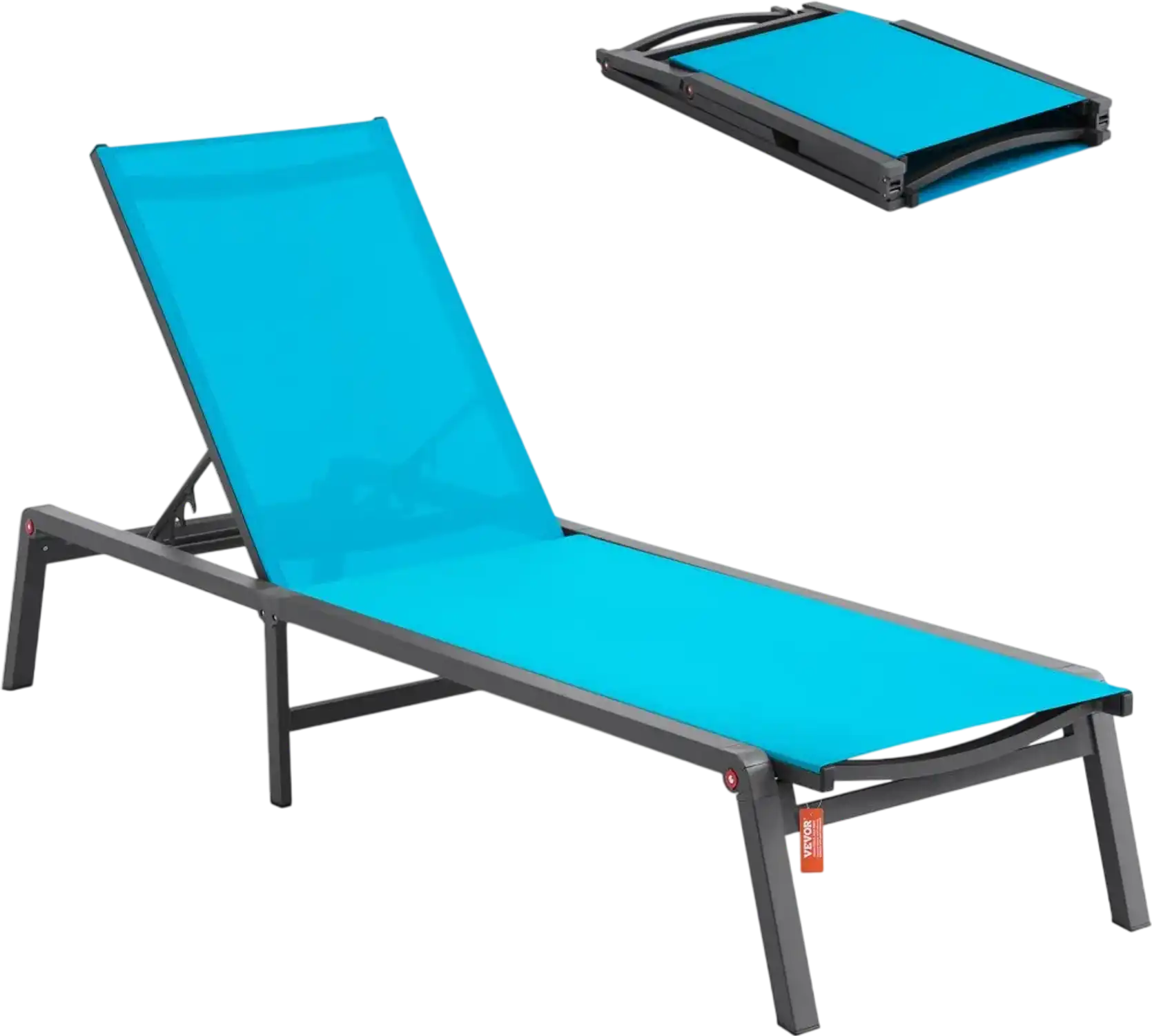 Vevor Chaise Lounge Chair Aluminum Folding 5-Position Patio Recliner Blue New