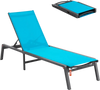 VEVOR Chaise Lounge Chair Outdoor, Aluminum Patio Lounge Chair with Adjustable 5-Position, Folding Pool Lounge Chair Recliner and Full Flat Tanning Chair for Patio, Beach, Pool, Blue