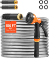VEVOR Metal Garden Hose 150 ft, Rust Proof Stainless Steel Water Hose, Heavy Duty Backyard Hose with 10 Function Nozzle, No-Kink & Flexible Water Pipe, Lightweight Metal Hose for Yard, Outdoor