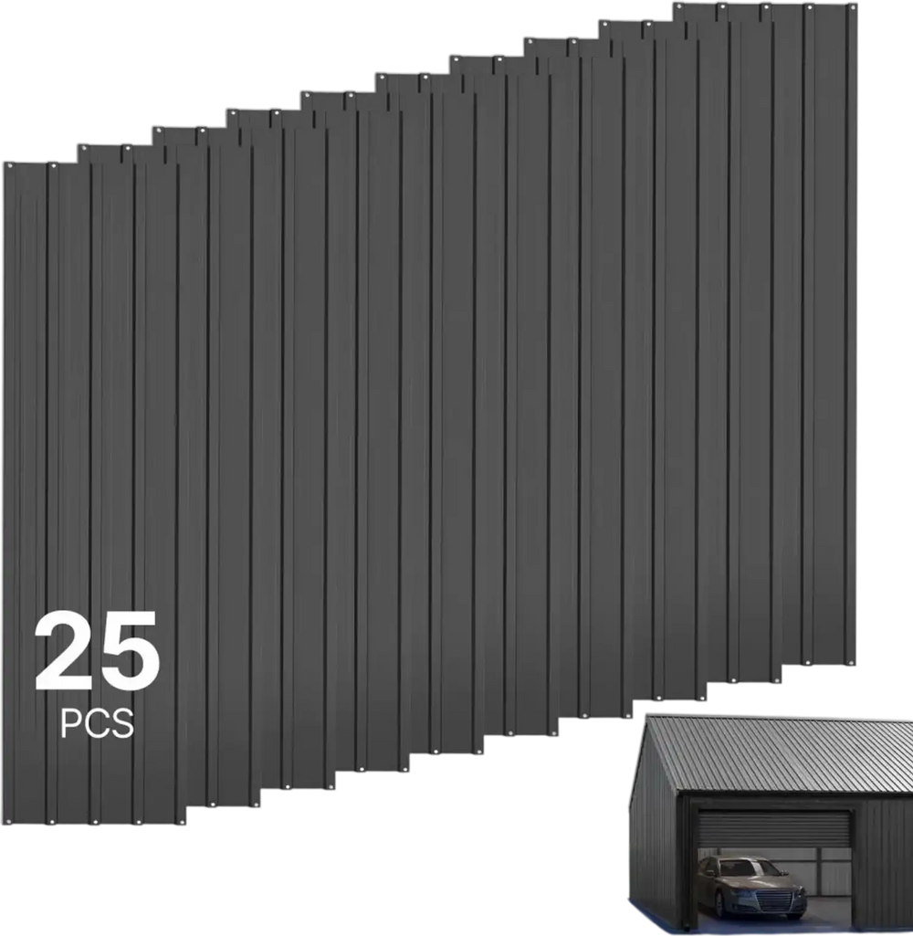 VEVOR Metal Roof Panels, 25Pcs 176 sq.ft. Galvanized Steel Roofing Panels, High Impact Corrugated Tin Gazebo Top with Screws, Gloves, Heavy Duty for Gazebos, Chicken Coop Sheds Stables Patio, Gray