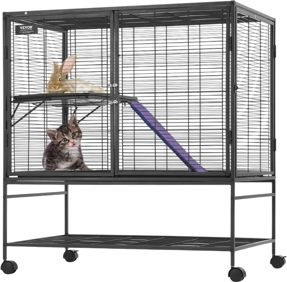 VEVOR 39" Rolling Metal Ferret Cage, Large 2-Tier Cage, Small Animal Cage with Ramps & Tray, Easy to Set up for Pet Rats, Hamster, Guinea Pig, Chinchilla, Squirrel, Hedgehogs, Bunny