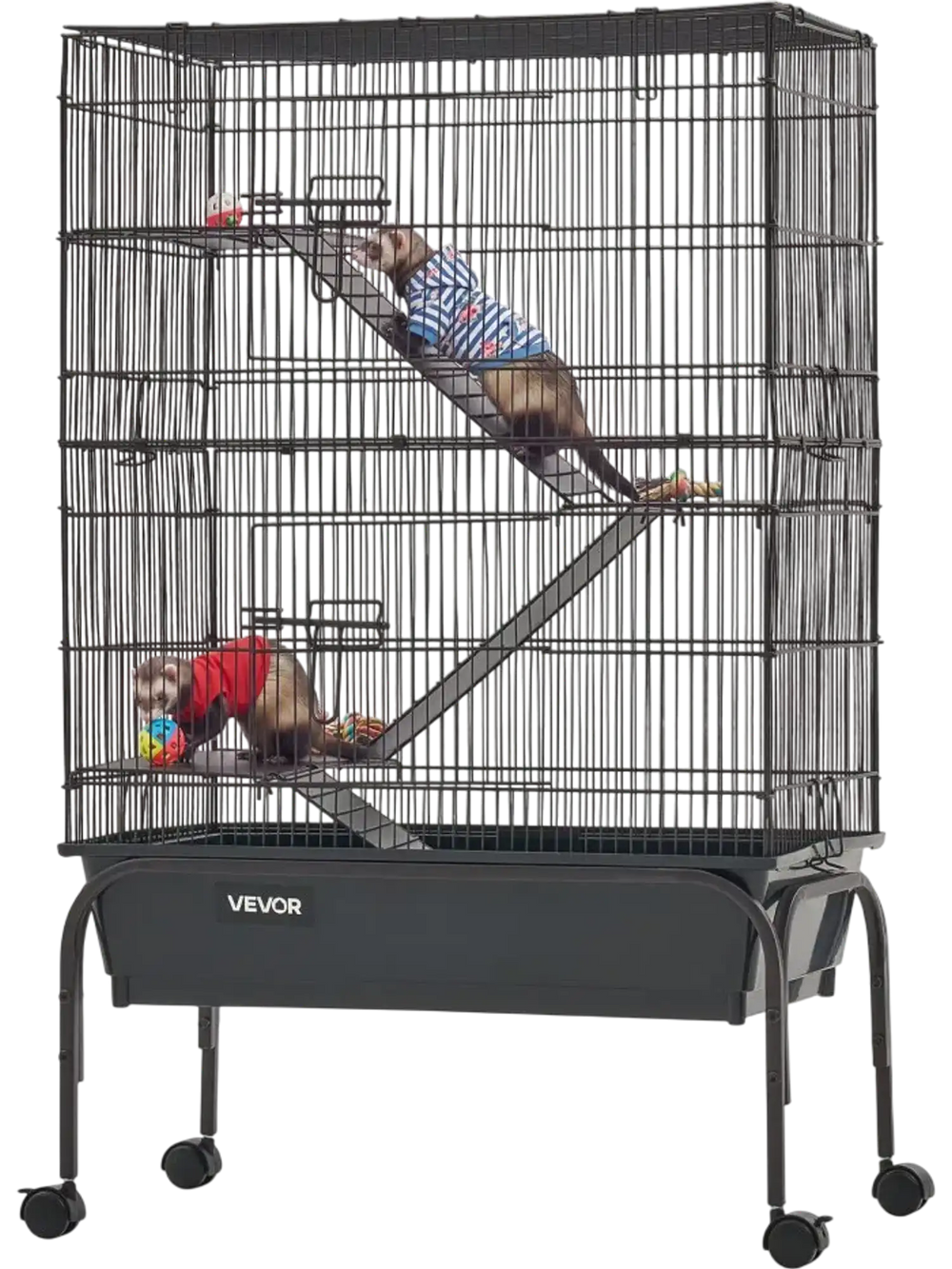 VEVOR Metal Small Animal Cage 39.8"H 3-Tier Rolling Ferret Cage On Wheels, 0.55" Wire Spacing Large Cages with Hammock, Ramps, Tray & Doors for Ferret, Chinchilla, Sugar Glider, Guinea Pig & Rabbit