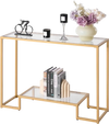 VEVOR 2-Tier Glass Console Table, Modern Rectangle Sofa Side Table with Tempered Glass Top and Iron Legs, Golden Consloe Desk with Anti-Tip Device for Living Room, Hallway, Entryway, Foyer, Golden