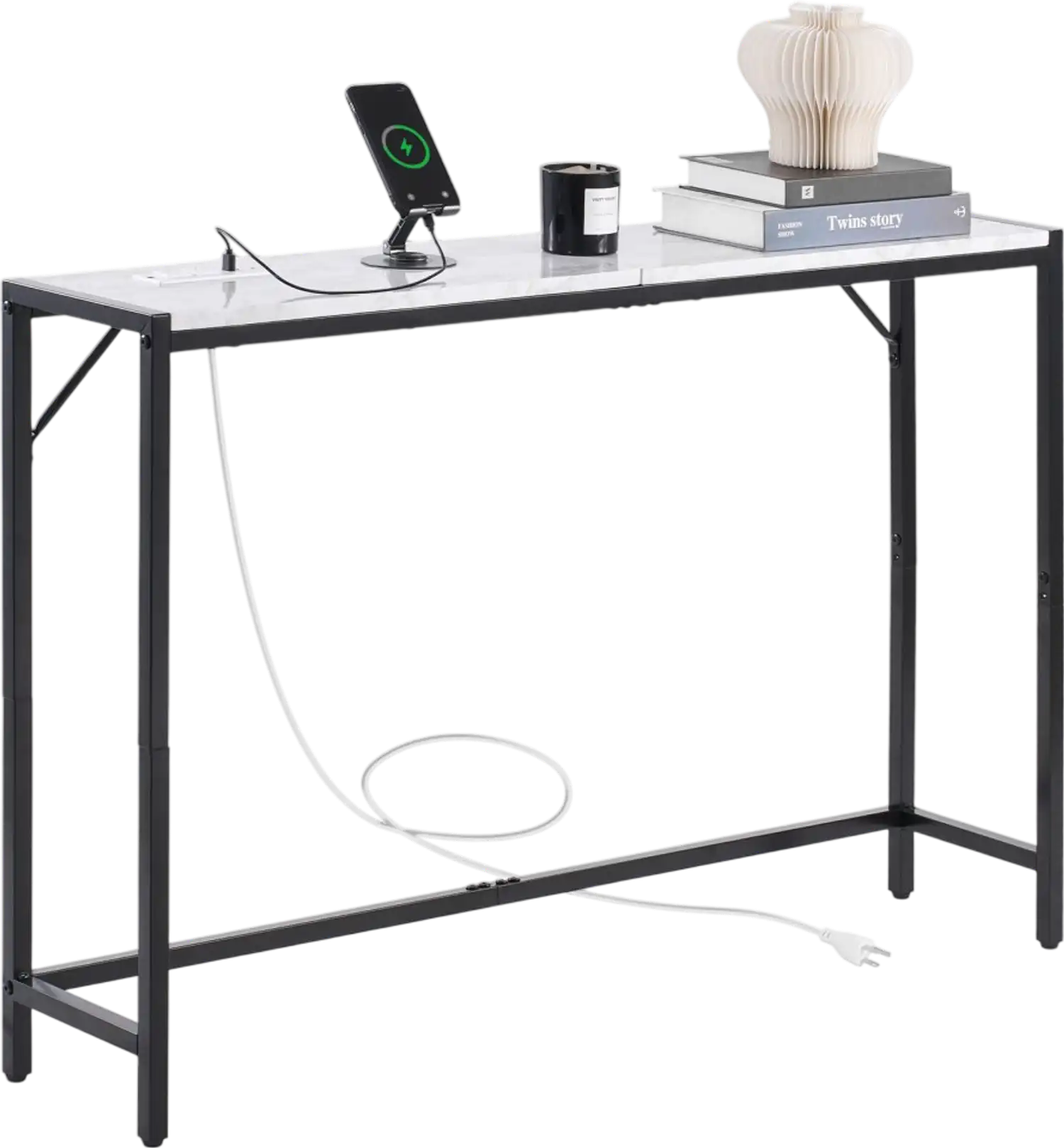 Vevor Console Table Marble Top Narrow Entryway Sofa Table with Power Outlet New