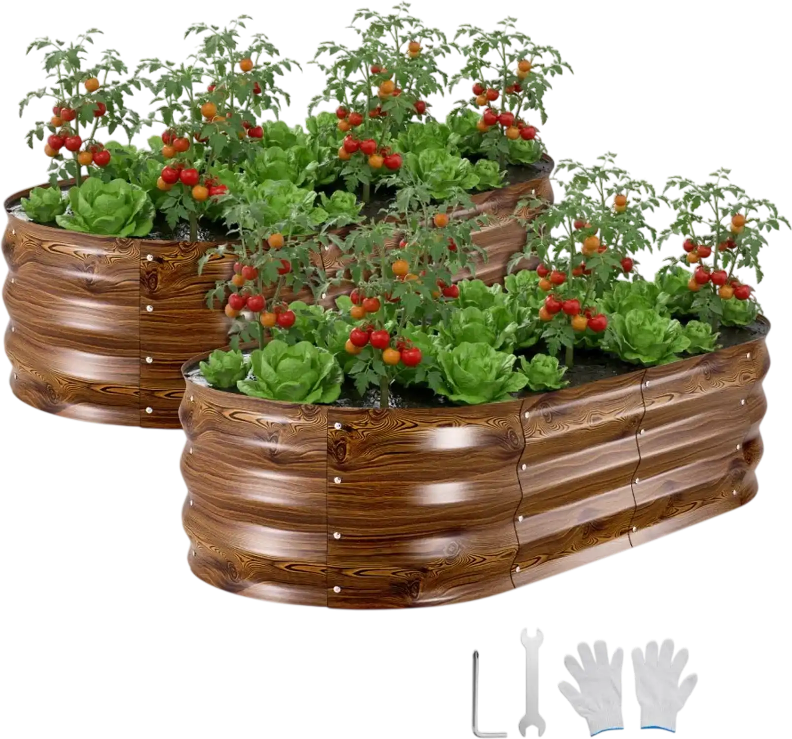 Vevor Raised Garden Bed 2 Pack 4' x 2' x 1' Oval Metal Planter Boxes Deep Wood Grain New