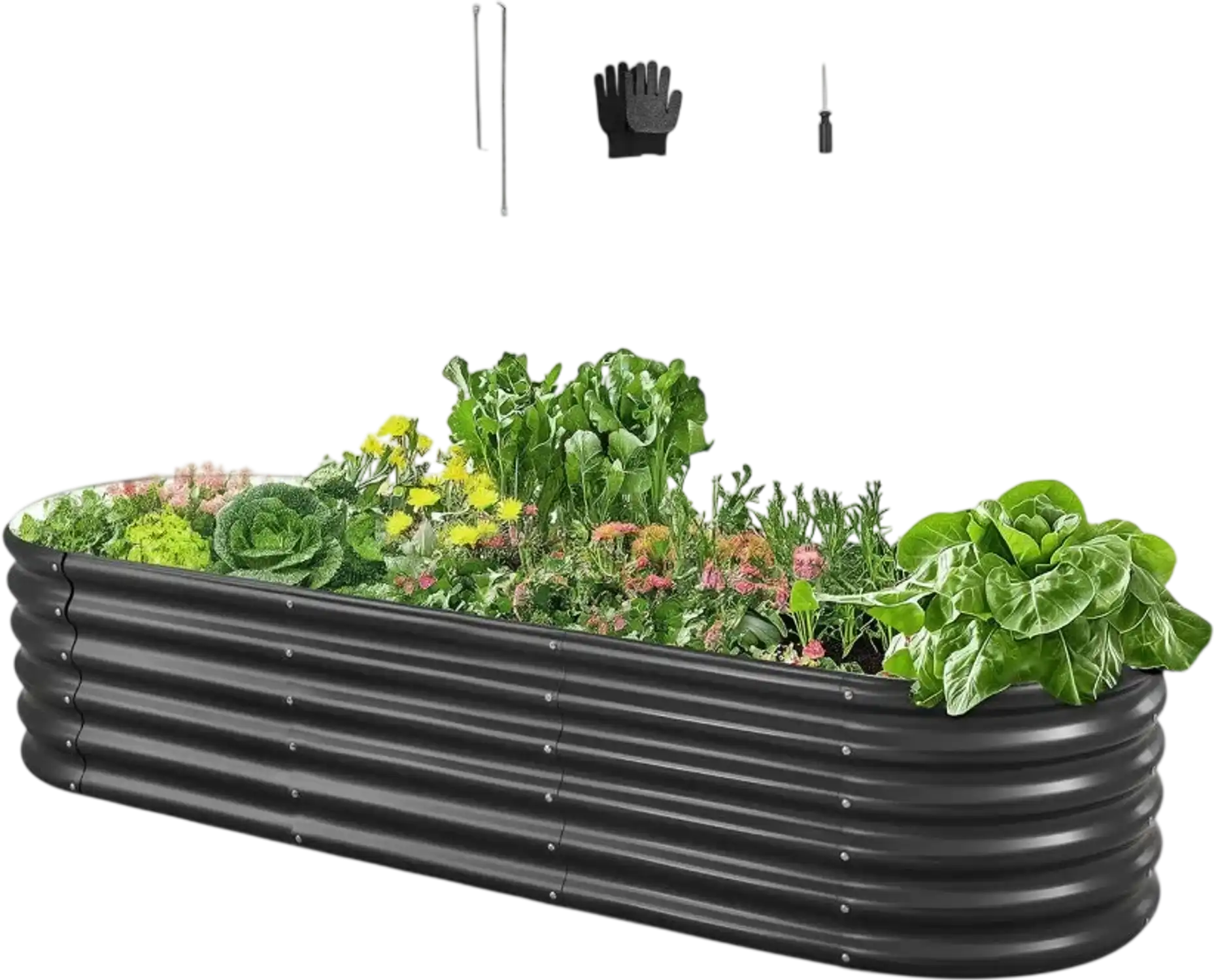 Vevor Raised Garden Bed Oval Galvalume Planter Box 6.56' x 1.97' x 1.4' Dark Gray New