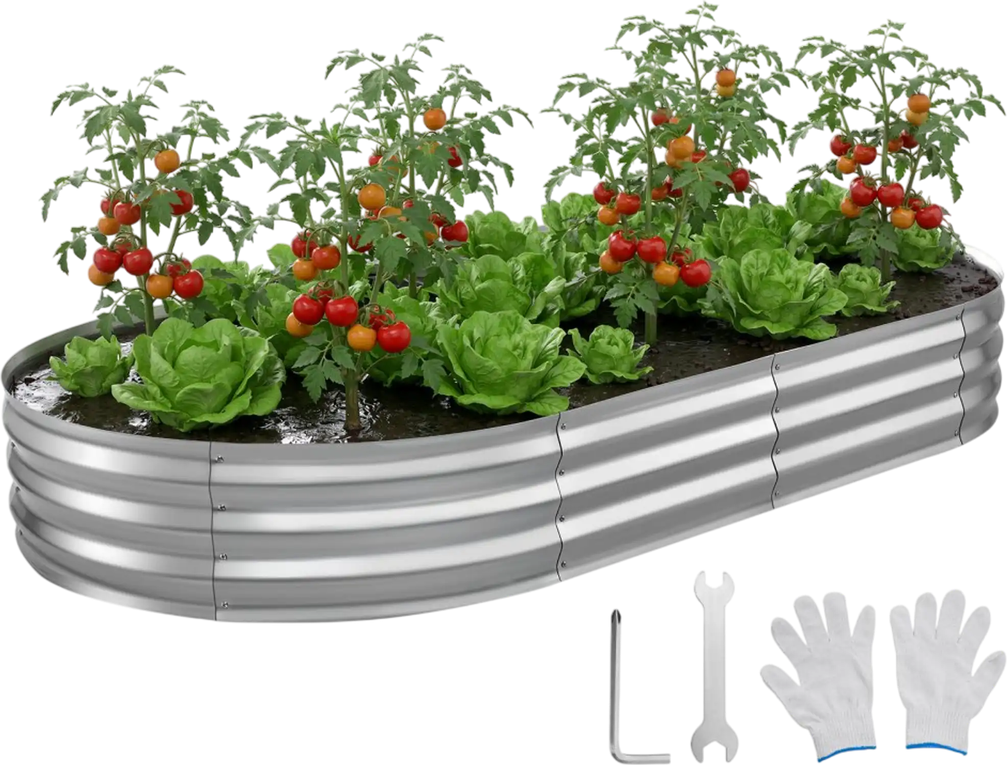Vevor Raised Garden Bed Oval Galvanized 8 x 4 x 1' Metal Planter Box Kit Silver New