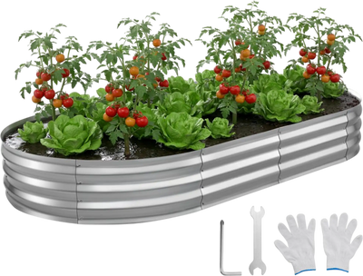 Vevor Raised Garden Bed Oval Galvanized 8 x 4 x 1' Metal Planter Box Kit Silver New