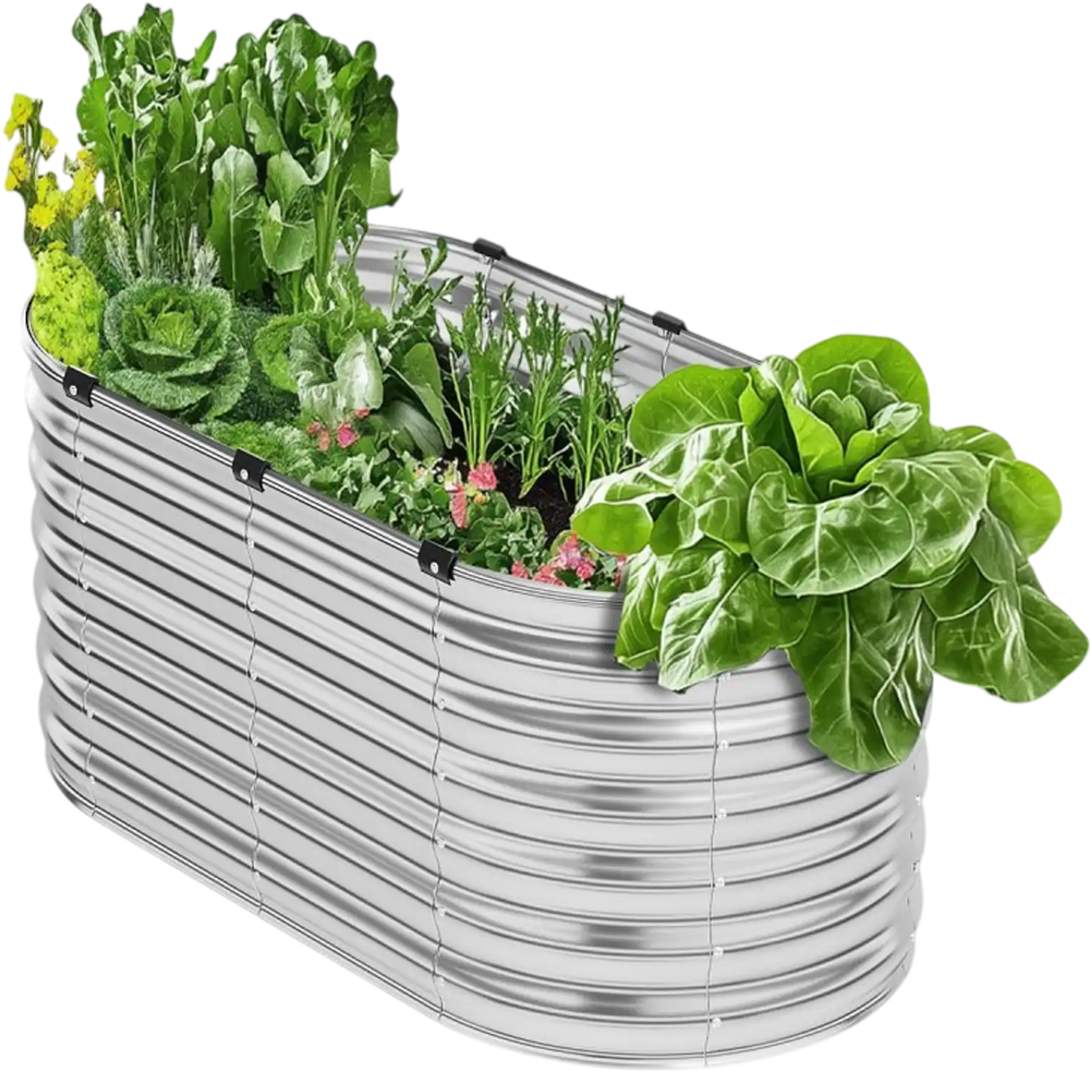 VEVOR Metal Raised Garden Bed, 4 x 2 x 2 ft Outdoor Galvanized Planter Box, with Open Bottom, Large Oval Planter Raised Bed for Gardening Vegetables, Flowers, Herbs, and Succulent Plants, Silver