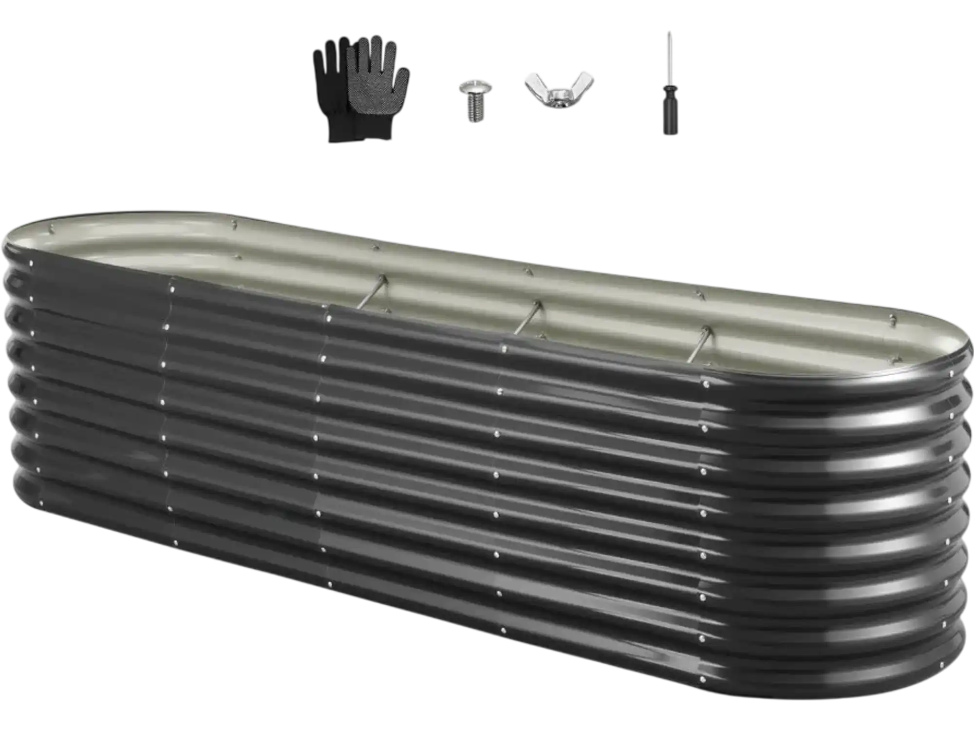 Vevor Raised Garden Bed 8' x 2' x 2' Oval Galvanized Outdoor Planter Box Dark Gray New
