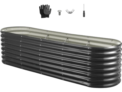 VEVOR Metal Raised Garden Bed, 8 x 2 x 2 ft Oval Outdoor Galvanized Planter Garden Box, Open Bottom Design, Large Planter Raised Bed for Growing Vegetables, Flowers, Herbs, and Succulents, Dark Gray