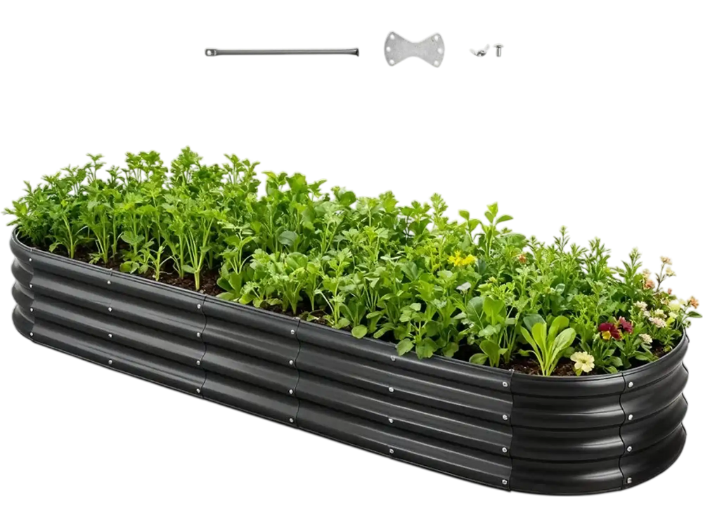 VEVOR Metal Raised Garden Bed, 8 x 2 x 1 ft Oval Outdoor Galvanized Planter Garden Box, Open Bottom Design, Large Planter Raised Bed for Growing Vegetables, Flowers, Herbs, and Succulents, Dark Gray