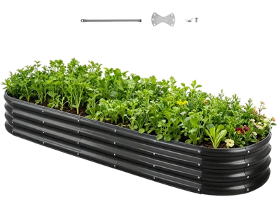 Vevor Raised Garden Bed 8' x 2' x 1' Oval Galvanized Outdoor Planter Box Dark Gray New
