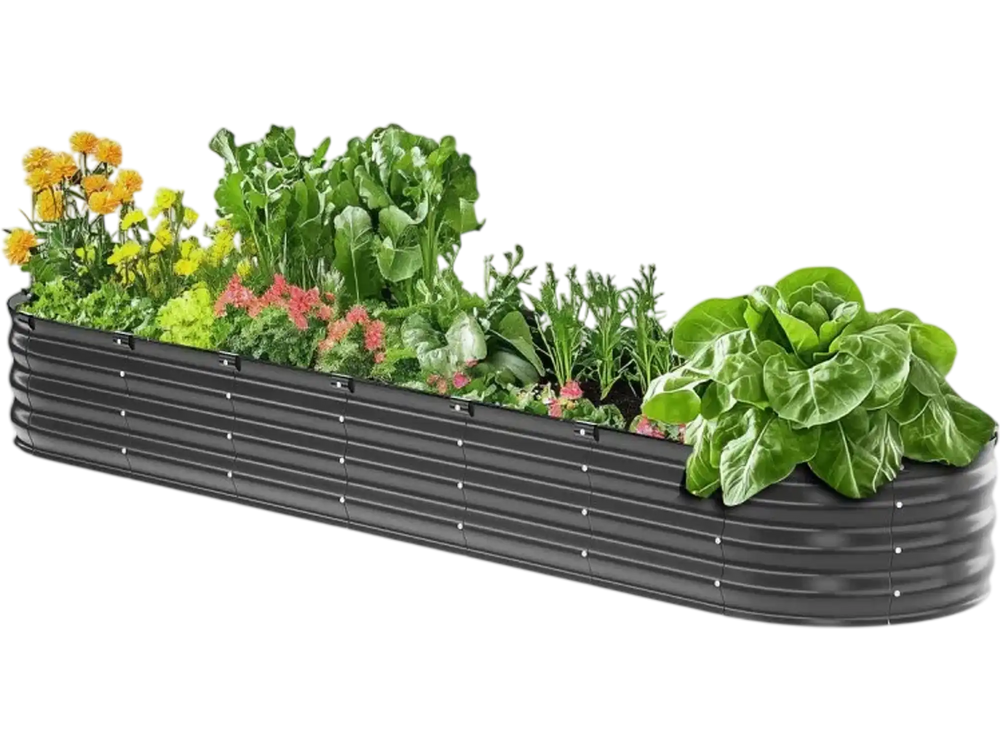 VEVOR Metal Raised Garden Bed, 8 x 2 x 1 ft Outdoor Galvanized Planter Box, with Open Bottom, Large Oval Planter Raised Bed for Gardening Vegetables, Flowers, Herbs, and Succulent Plants, Dark Gray