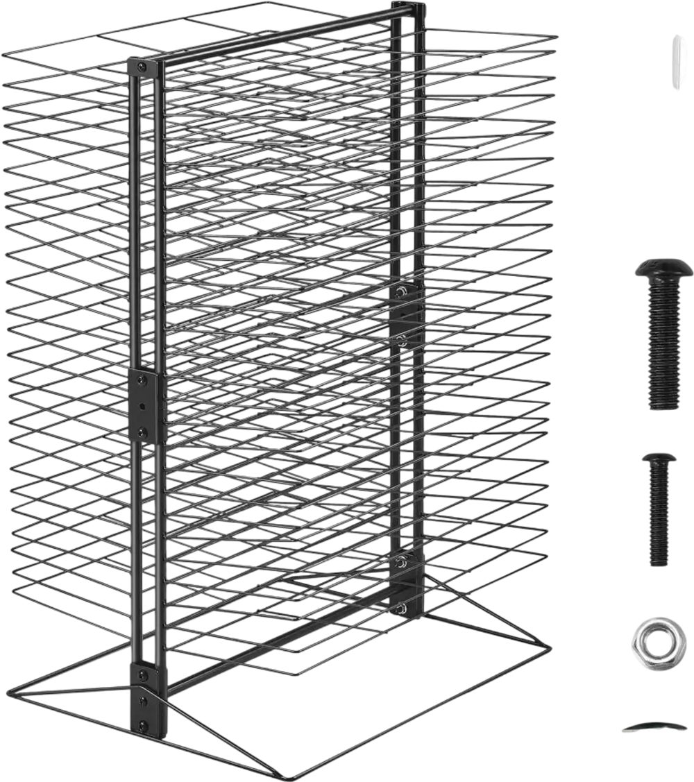 VEVOR Art Drying Rack, 50 Removable Shelves 20 x 17 x 30 inch Paint Drying Rack with Stable Base, Carbon Steel Metal Painting Drying Rack for Artwork in Classroom, Art Studios and Schools, Black