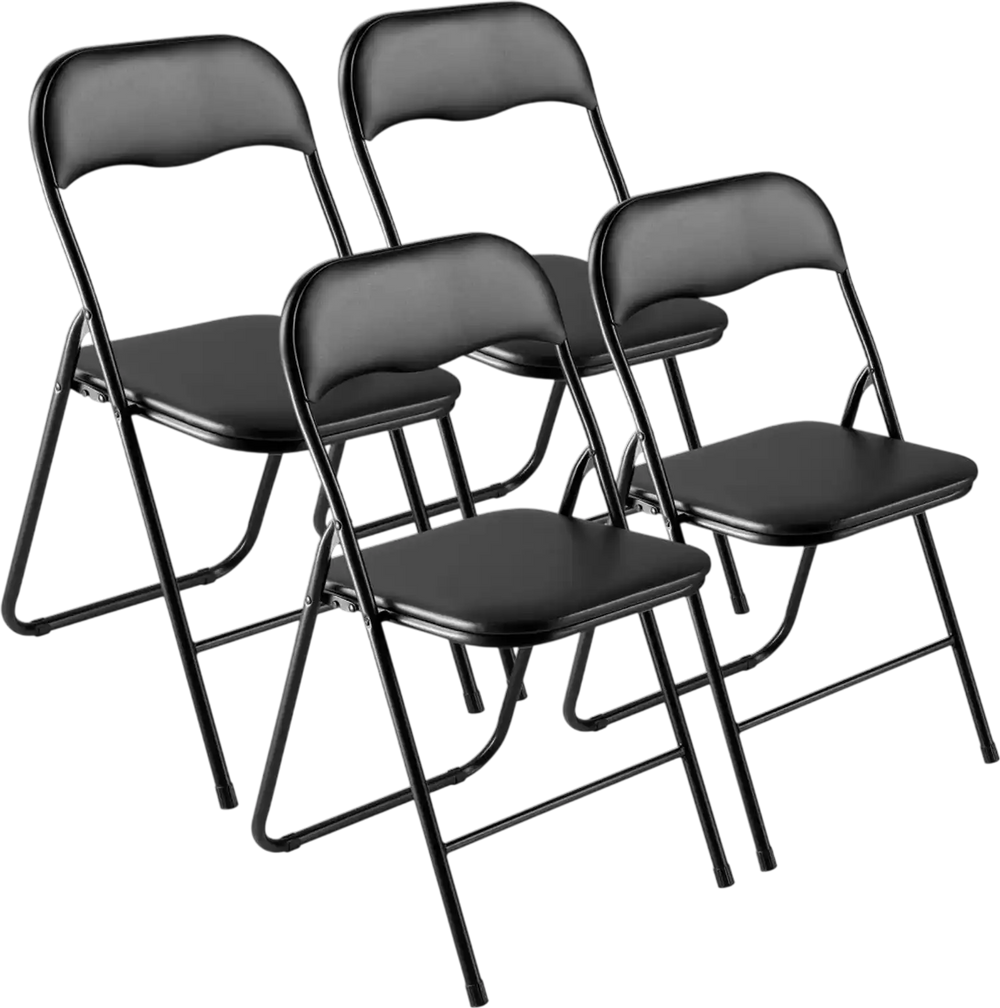 VEVOR 4 Pack Folding Chairs, Foldable Leather Chairs with Heavy Duty Metal Frame & Padded Cushion, Portable Folding Card Table Chairs, Stackable Seats for Home, Yard, Garden, Parties, Events, Black